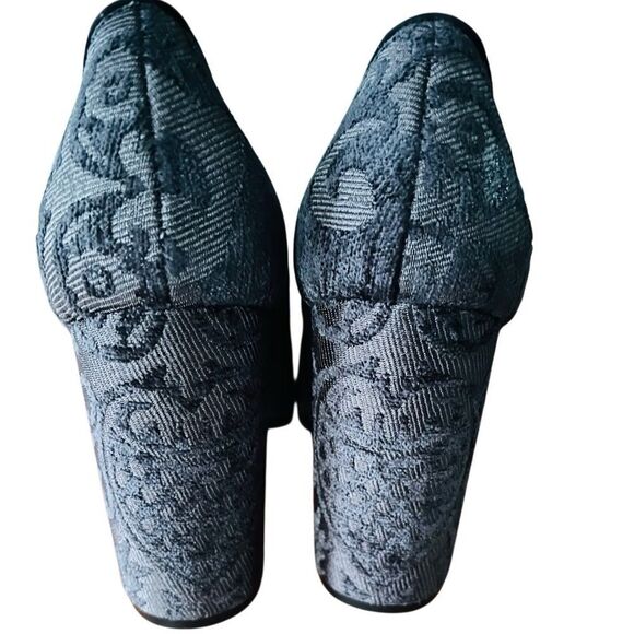 NINE WEST DENTON BLACK VELVET
BROCADE ROUND TOE 4" BLOCK HEEL PUMPS SIZE 7. - Picture 6 of 7